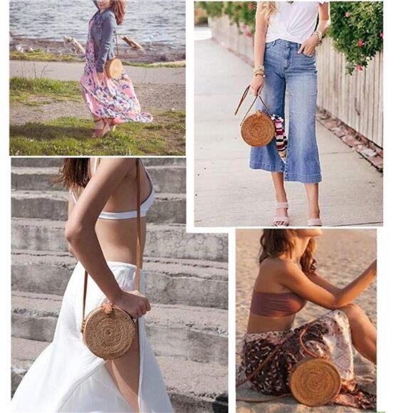 Summer Straw Beach Bag - Woven Wicker Basket Vacation Purse - Picture 5 of 14